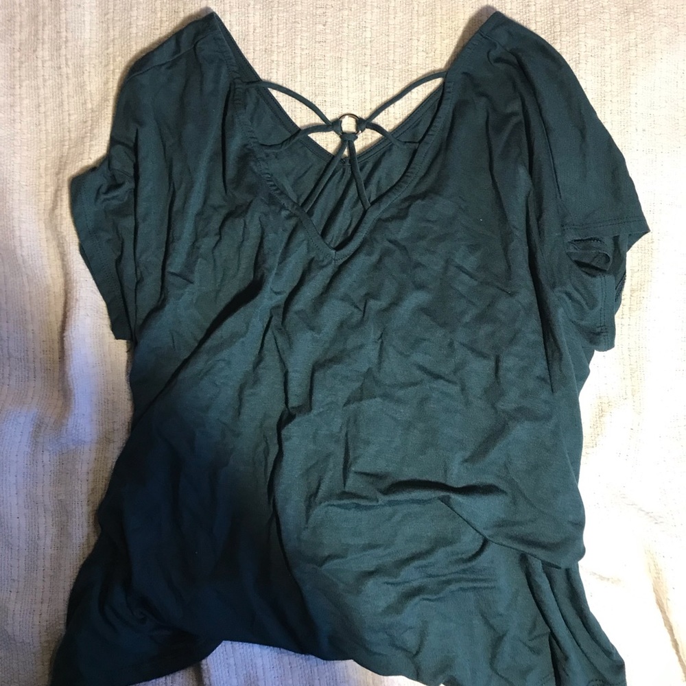 Dark green knit top with back detail